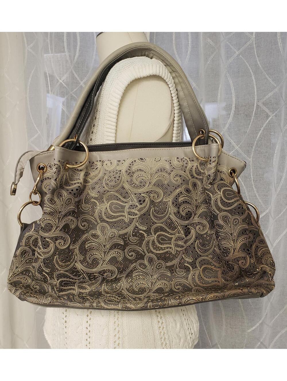 Women's Filigree Cut-Out Gold-Tone Accent Faux Leather Fashion Handbag